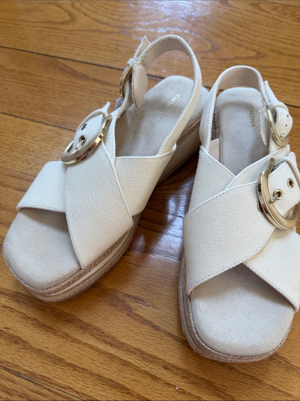 Sonoma Cream Cross-Strap Espadrille Sandals with Gold Buckle